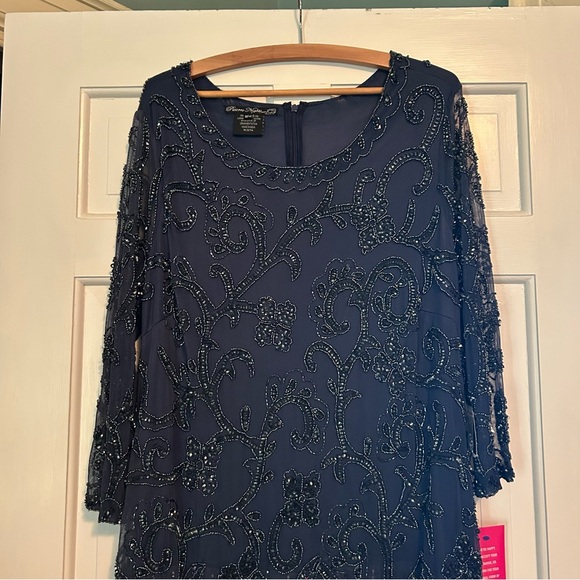 Pisarro Nights Blue Sequin Embellished Long Sleeve Gown - Picture 5 of 6